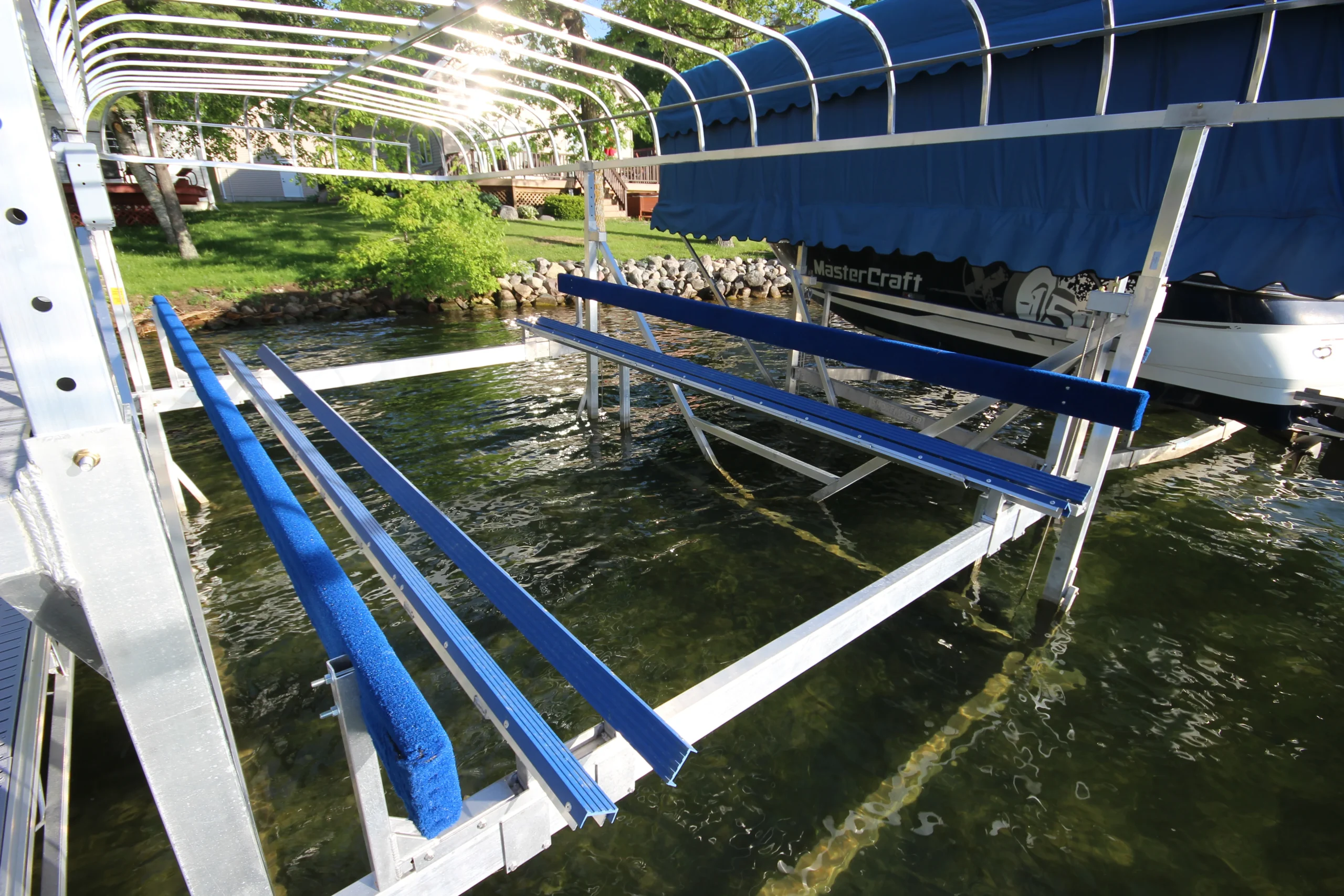 An example of the types of works we do with docks and lifts - this one being a Shoremaster lift and canopy